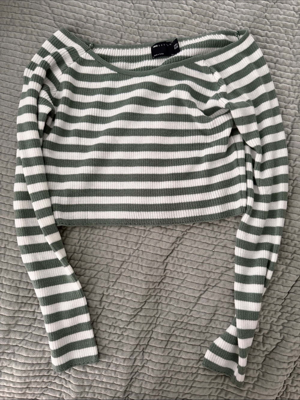 ASOS Green & White Striped Cropped Knit Top